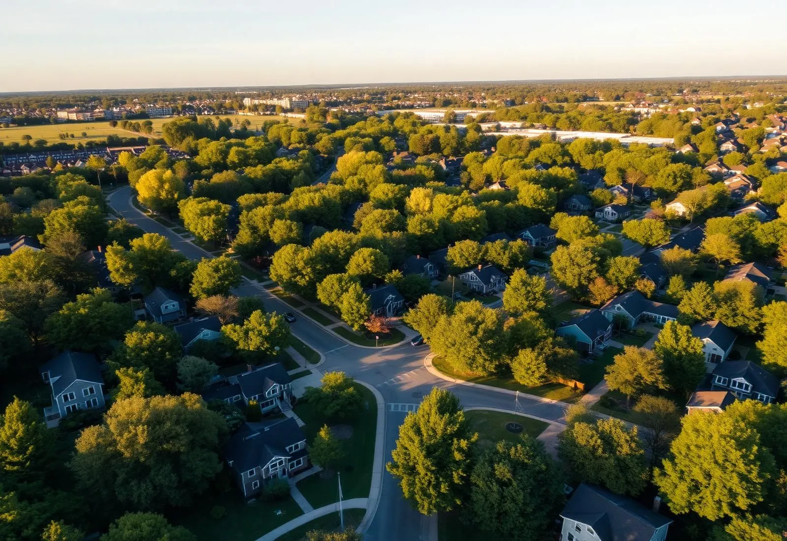 Aerial view of a Long Island residential neighborhood